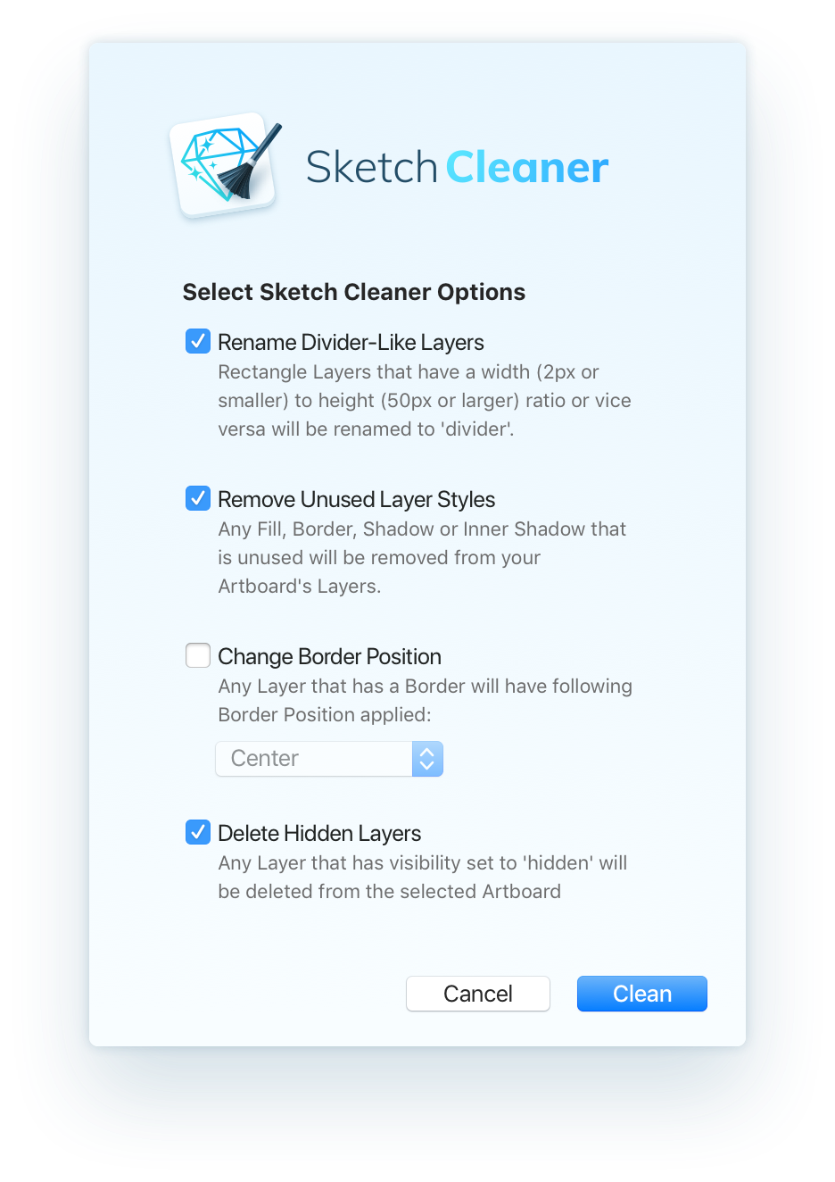 preview of sketch cleaner dialog